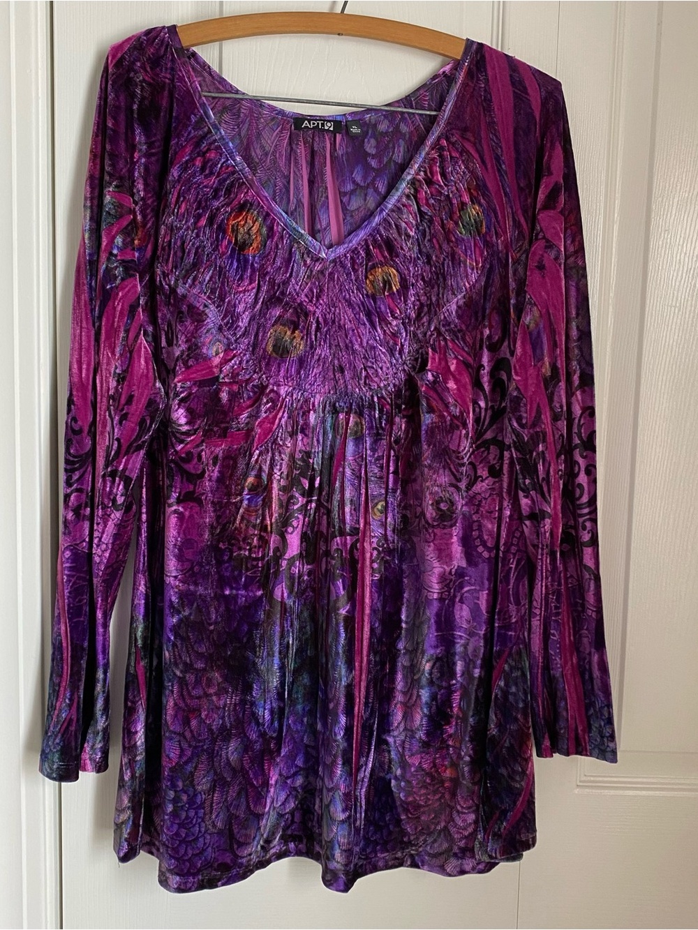 Apt. 9 Purple Velvet Tunic Blouse Smocked Y2K Whimsigoth Boho Chic Witchy XL